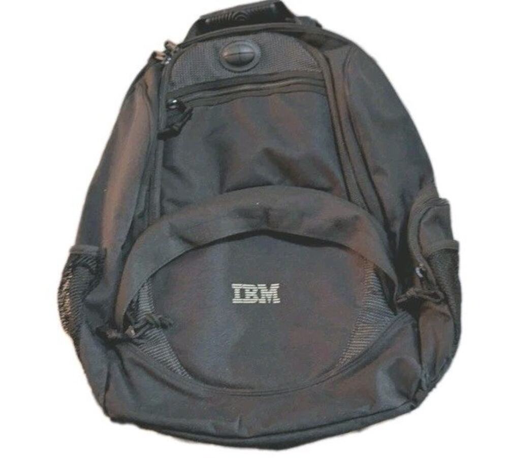 IBM Padded Laptop Backpack Logo Pockets Black Bag Canvas Employee Thinkpad